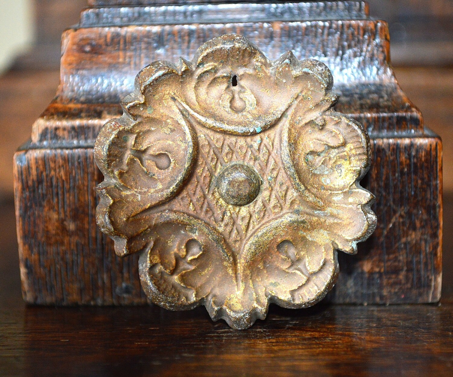 Antique French Bronze Rosette Picture Hook Cover Ornate