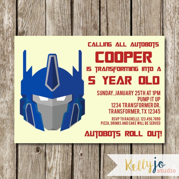 Optimus Prime Transformers Birthday Invitation by KellyJoStudio