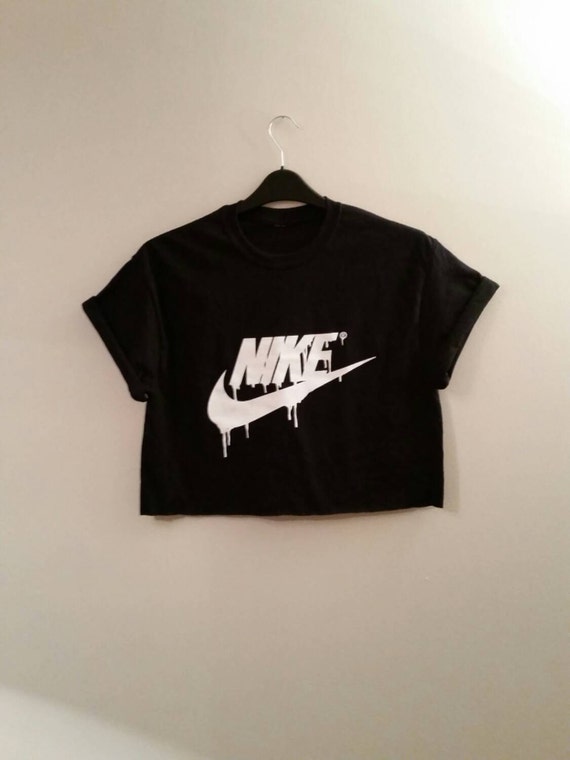unisex customised dripping nike cropped t shirt one size l