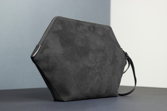Vegan purse, hexagon little bag, black clutch, minimalist handbag
