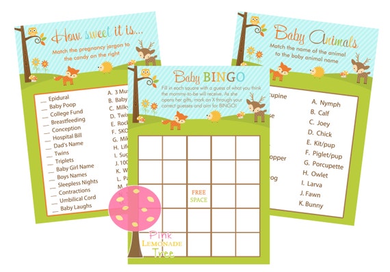 Woodland Baby Shower Games, How Sweet It Is, Baby Bingo, Baby Animal Names, Gender Neutral 