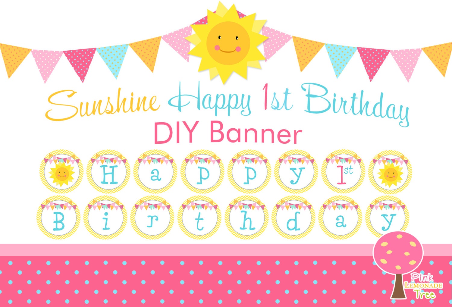 Sunshine Happy 1st Birthday Banner Printable DIY Birthday sunshine-happy-1st-birthday-banner-printable-diy-birthday