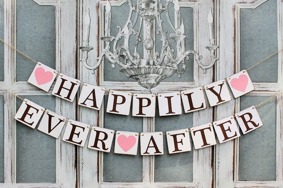 Wedding Banners-HAPPILY EVER AFTER Sign-Rustic Barn Wedding Decorations-Engagement Decor-Custom Colors-Photo Prop-Car Sign-Sign