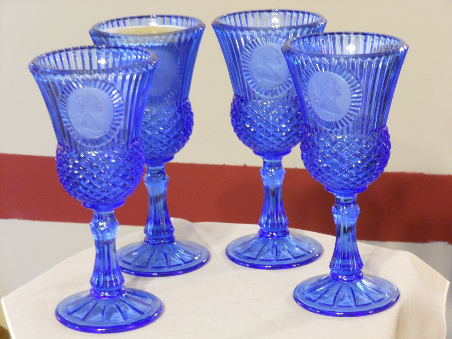 Four Fostoria Avon Cobalt Blue Glass George Washington
