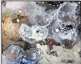 Canvas Art Acrylic Painting Abstract CONTEMPORARY ART ORIGINAL Textured Abstract Landscape White Brown Gold Black 12x10x1,6 (30cmx24cmx4cm)