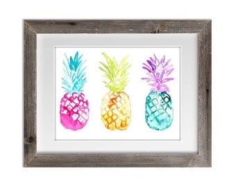 Watercolor Painting Print 'Playful Pineapples' -- Home/office decor and wall art, Summer prints