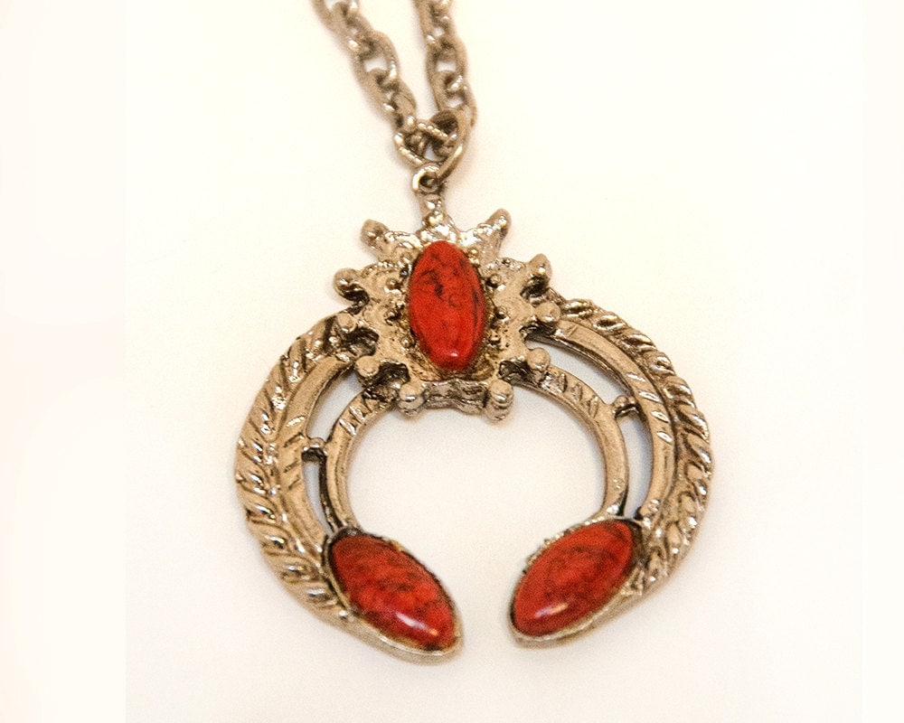 Vintage Red Coral Squash Blossom Necklace by ClassicRockCouture