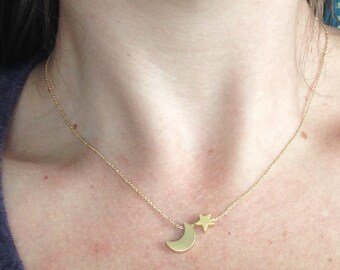 Handmade Tiny Moon and Star Necklace