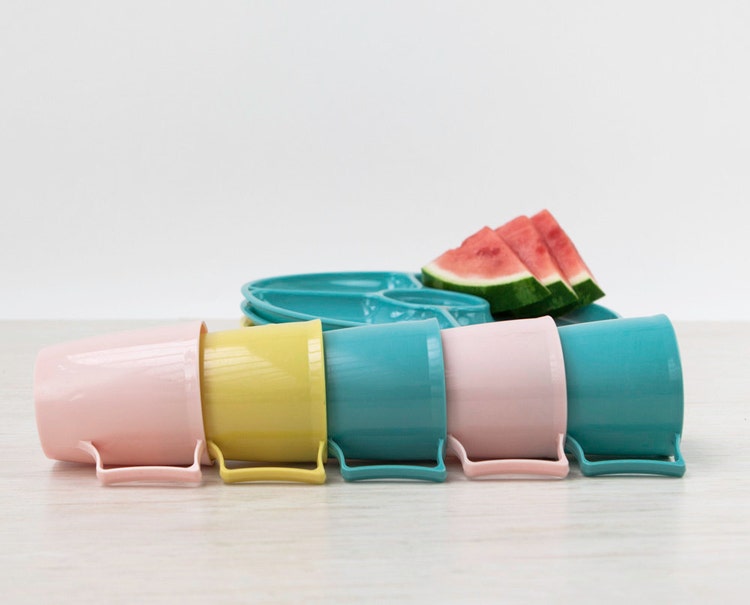 Vintage Plastic Picnic Ware Plates Cups Retro by RD1Vintage