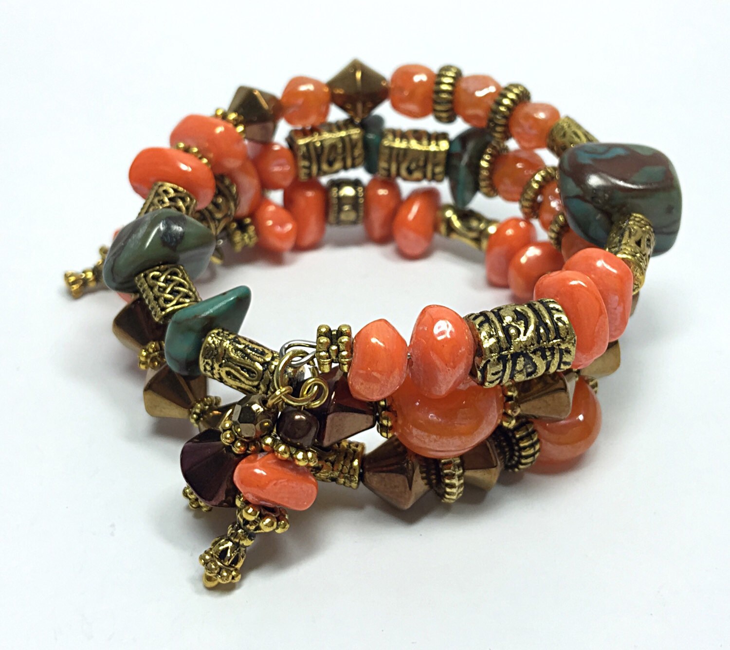 Beaded Gypsy Bracelet Hippie Bracelet Orange & Turquoise