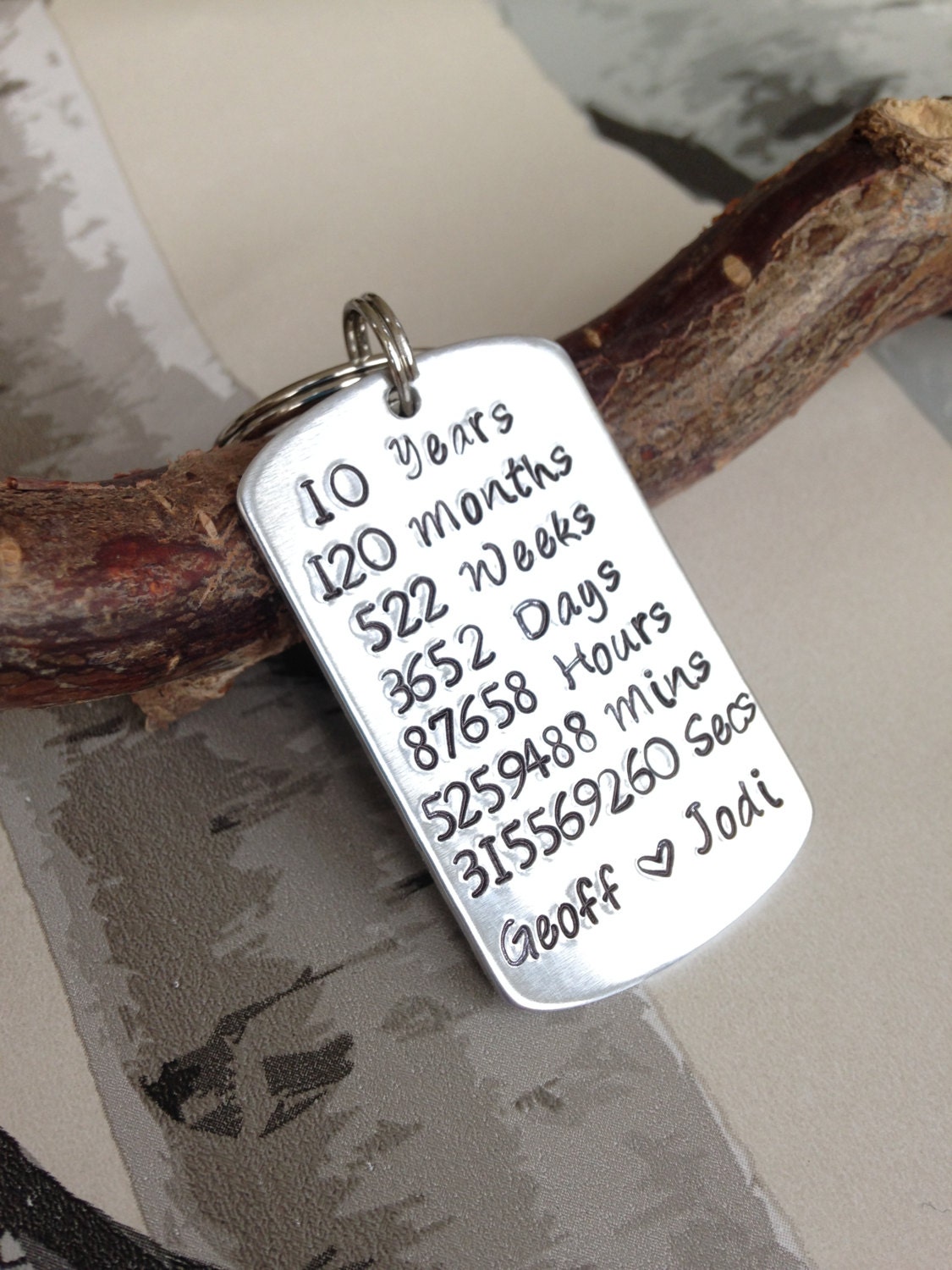 Gifts For 10 Yr Anniversary
 Hand Stamped Anniversary Keyring 10 Year Anniversary Gift