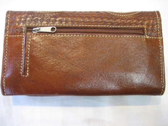 Vintage American West Tooled Leather Studded Tri-fold Wallet