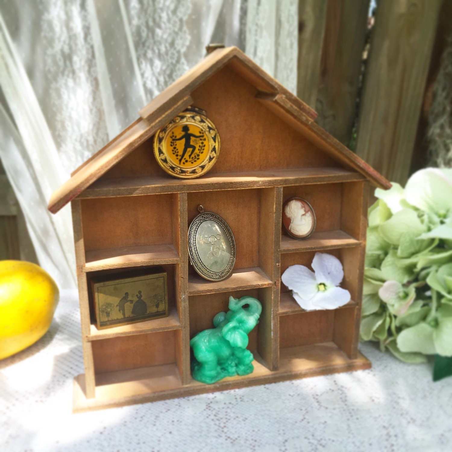 Vintage Shadow Box House Wood Curio cubby knick
