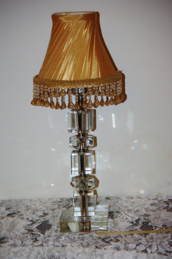Vintage Crystal Bedroom or Night Light Table Lamp with Yellow