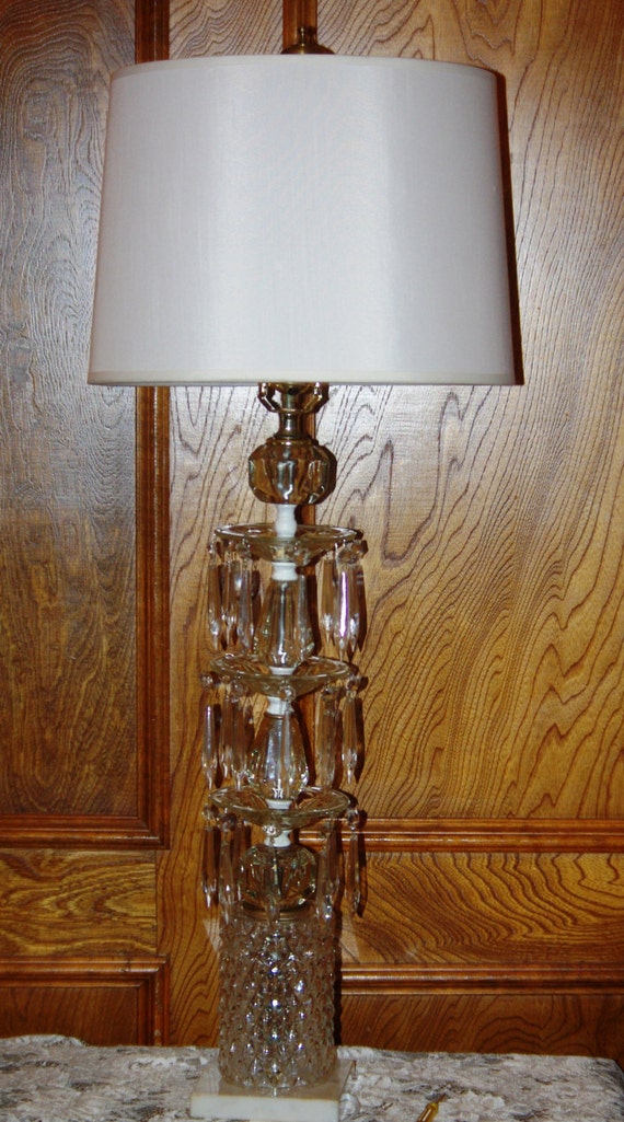 Large Upcycled Crystal Table Lamp 3 Tier by SuzsCollectibles