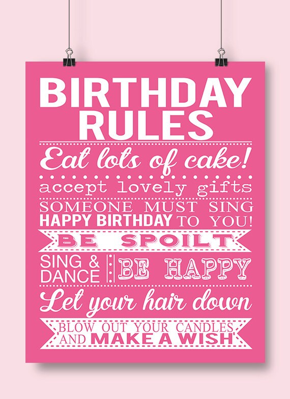 Birthday Rules Poster Sign Wall Art 16x20 By MKLiveLaughLoveShop birthday-rules-poster-sign-wall-art-16x20-by-mklivelaughloveshop