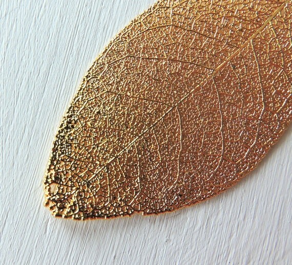 Vintage Gold Leaf Pendant 24K Gold Dipped Real Leaf Gold