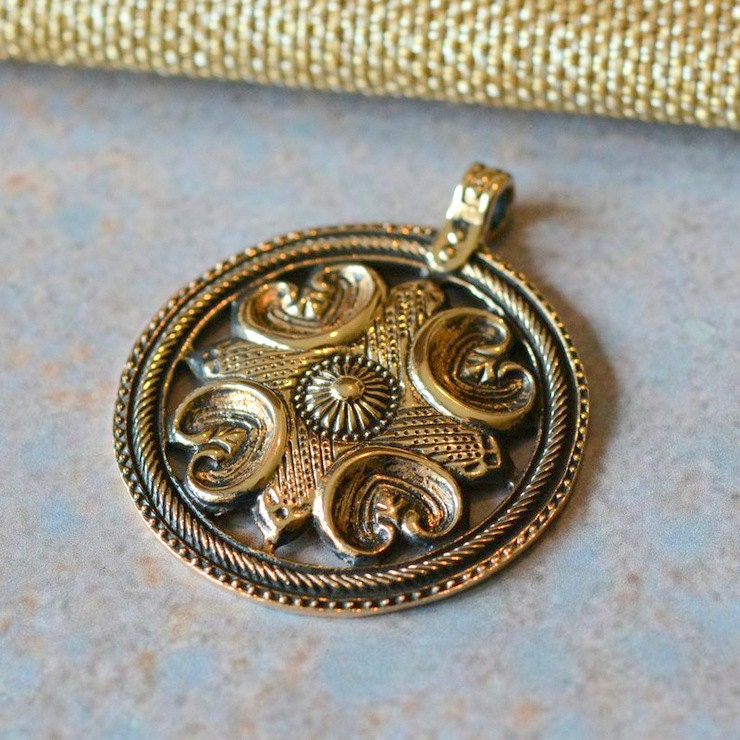 Round Bronze Cross Medallion Pendant Hand Cast Bronze