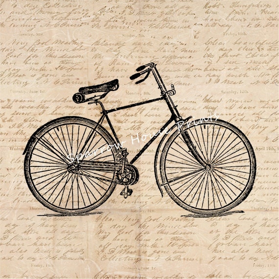 Antique Bicycle Artwork Bike Bicycle Print Vintage Wall Art with Aged