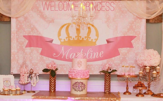  Princess Party Backdrop pink and gold crown choose your