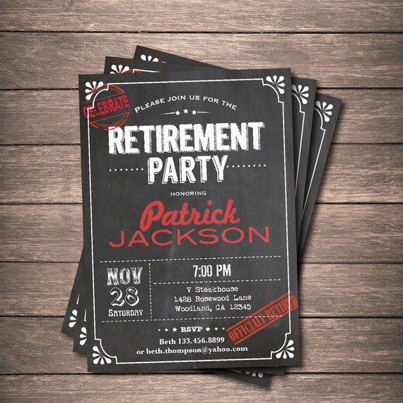 Retirement party invitation. Vintage chalkboard certificate