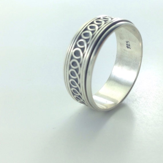 ... Ring - Size 13 - Mens Silver Band - Vintage Sterling Silver Band Ring