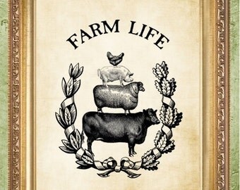 Farmhouse Decor Cow and Chickens Prints Kitchen Art Prints Farmhouse Prints Farm Life Prints