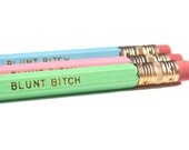 Funny Pencil set of 3, blunt bitch, back to school, quote pencil, pastel colour, stationary, pretty, pink green blue, pen, draw, quotes