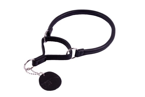 Leather Martingale Dog Collar Rolled Round Black by CollarDirect