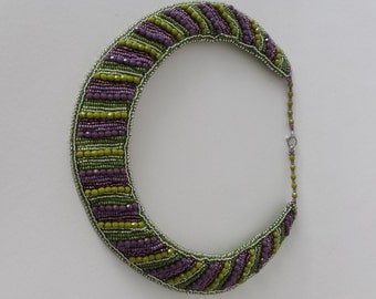 Bead embroidery necklace lila green oliv; beaded necklace;
