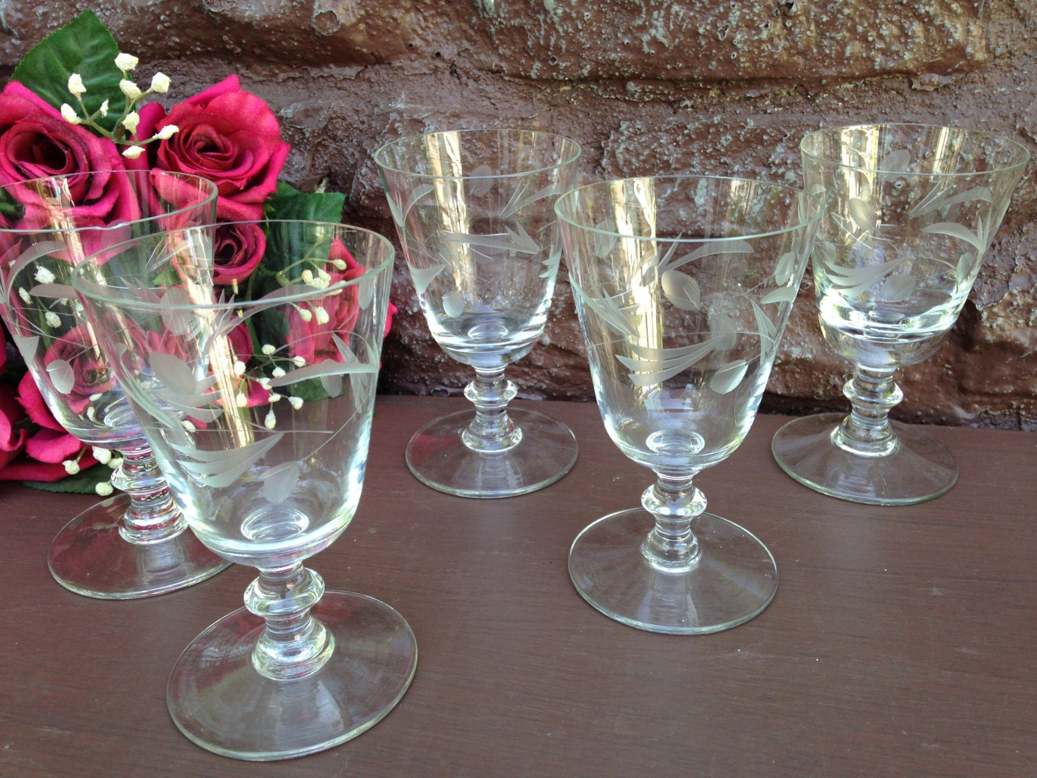 Vintage Etched Pedestal Glasses Crystal / by ThePinkVintageRose