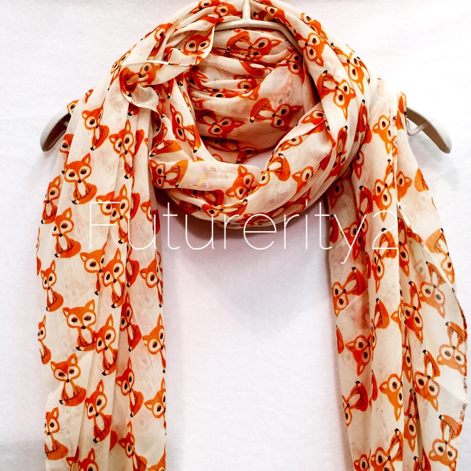 Beautifully Handcrafted Cute Fox Beige Spring Scarf / Summer