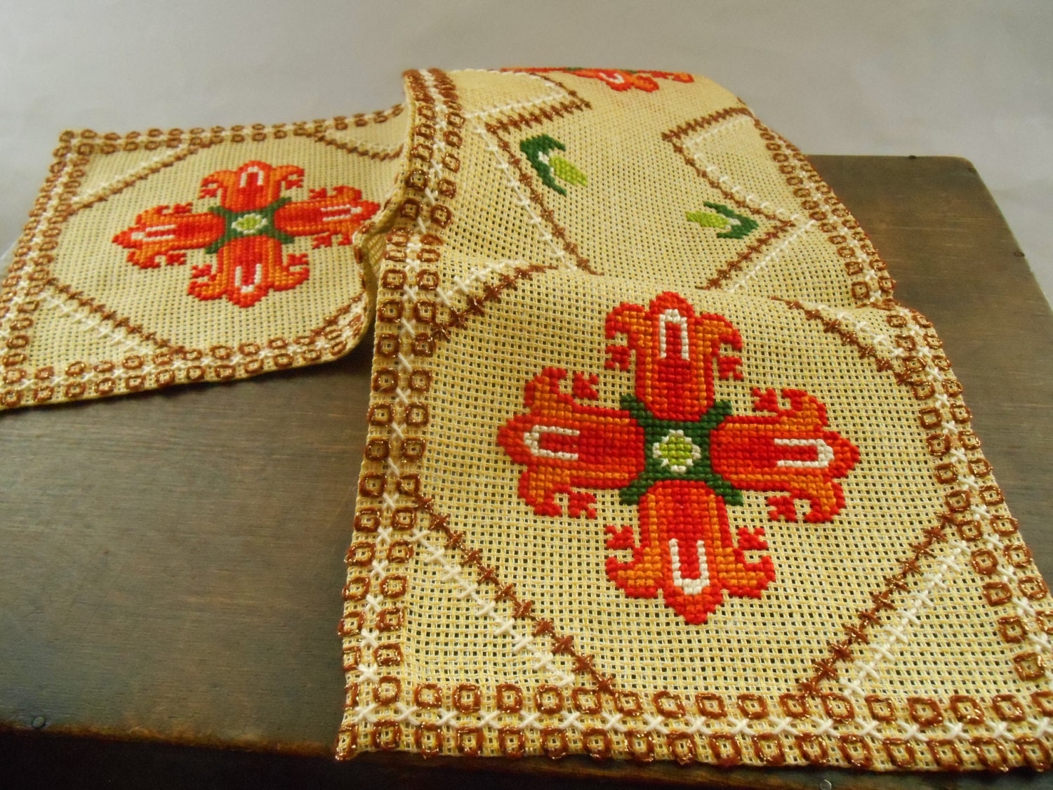 Vintage Swedish table runner Floral runner Shabby floral