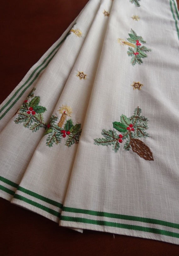 Vintage German handembroidered small Christmas tablecloth or