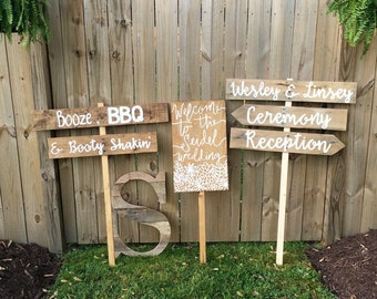 Reclaimed Wood Wedding Sign - Wedding Stake Signs - Personalized Wedding Decor - Rustic Wedding Sign - Wedding - Rustic Wedding