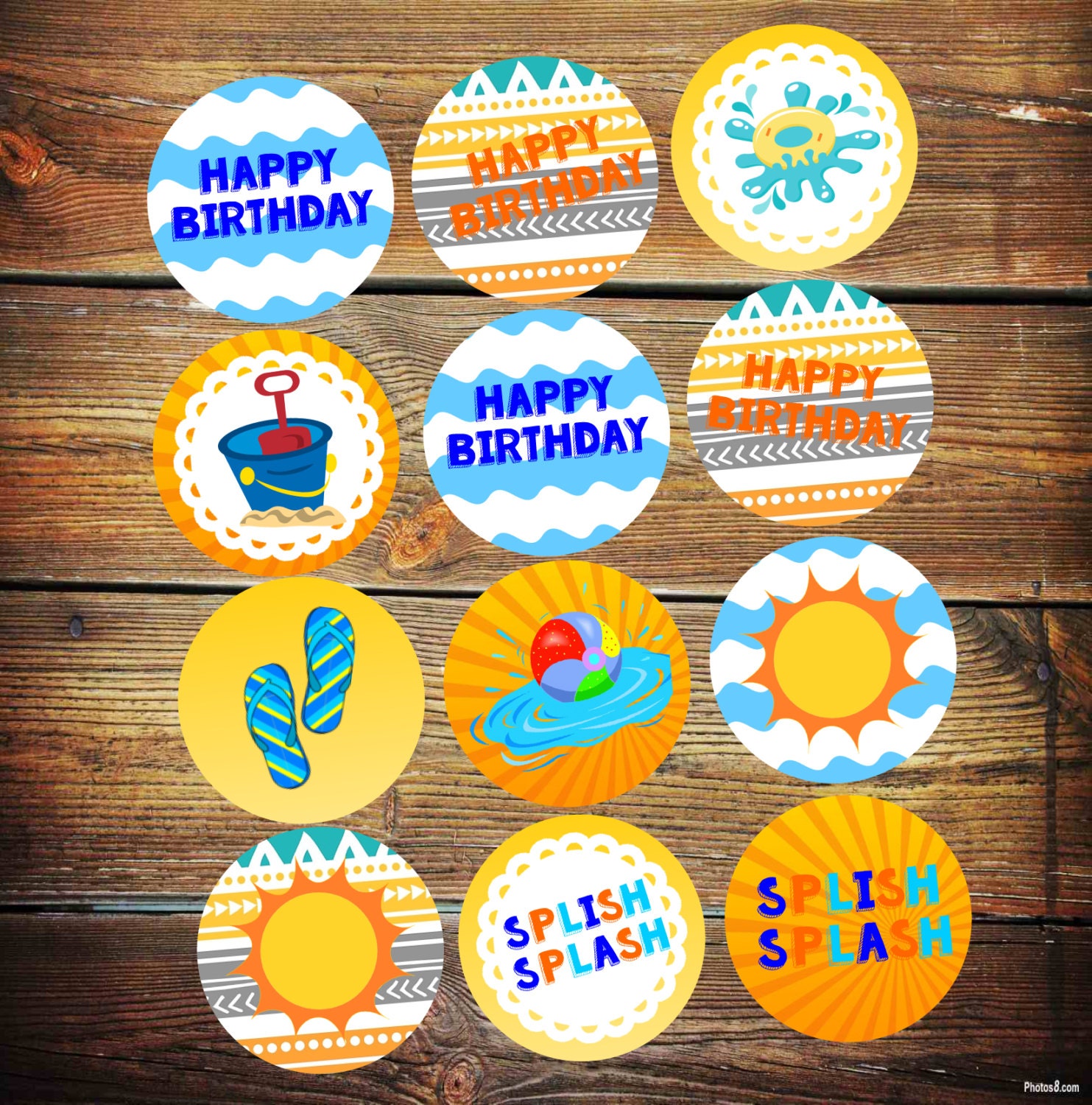Pool Party Cupcake Toppers Splash Party Decorations Splish