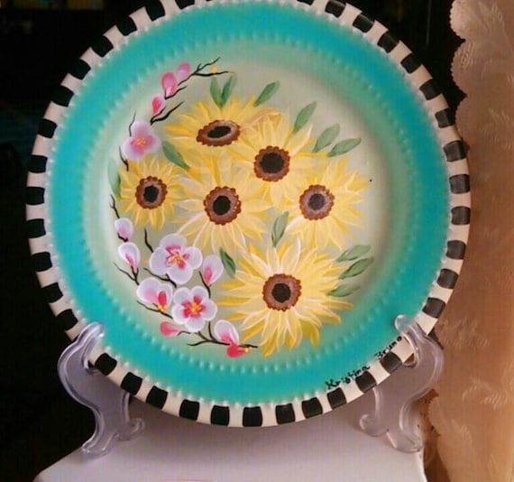 Hand Painted Plate Bouquet Painting Sunflower Cherry