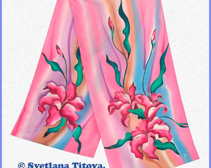 Hand painted silk scarf. Artist Svetlana Titova.Perfect gift for any occasion (Valentines, Christmas, Birthday, Anniversary, Wedding...)
