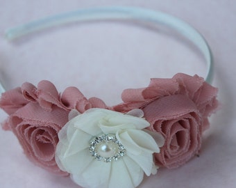 Ivory and blush pink headbands, blush pink flower headbands, mauve headband, blush pink flower girls headband, dust pink wedding headband