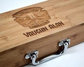 Natural Born Griller BBQ Set -Personalized - Great Gift! - Locking Chest & Stainless Steel  Tools - High Detail Relief Engraving
