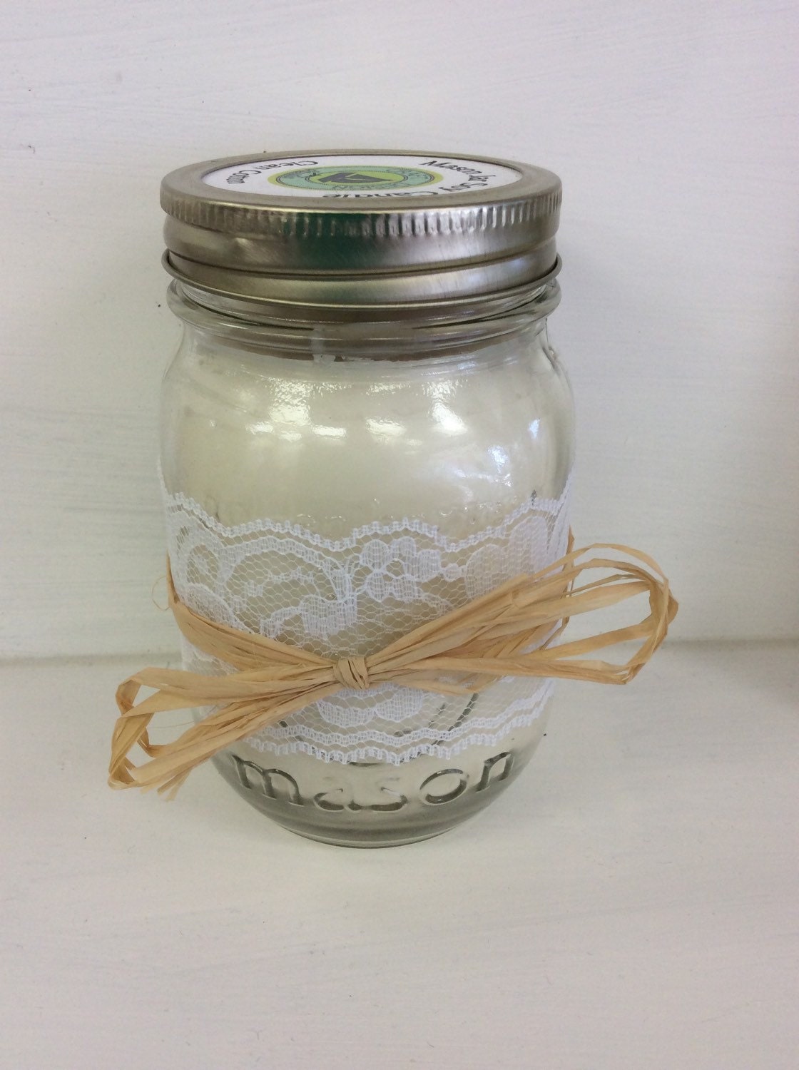 Soy Mason Jar Candle 500ml Vintage Lace with Raffia Bow