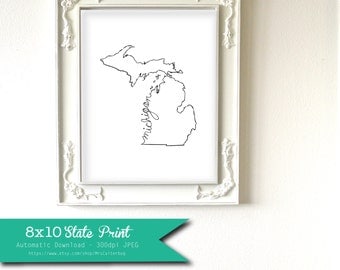 Printable Michigan State Art Print 8x10 Digital Wall Art Gift
