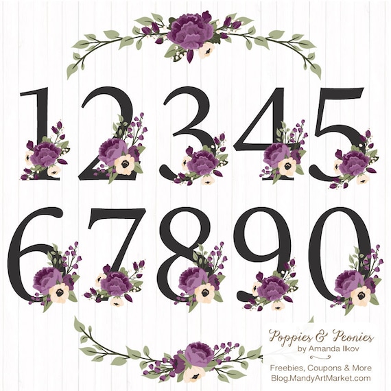 Download Items similar to Premium Floral Numbers Clipart & Vectors - Plum Flower Numbers Clipart, Wedding ...