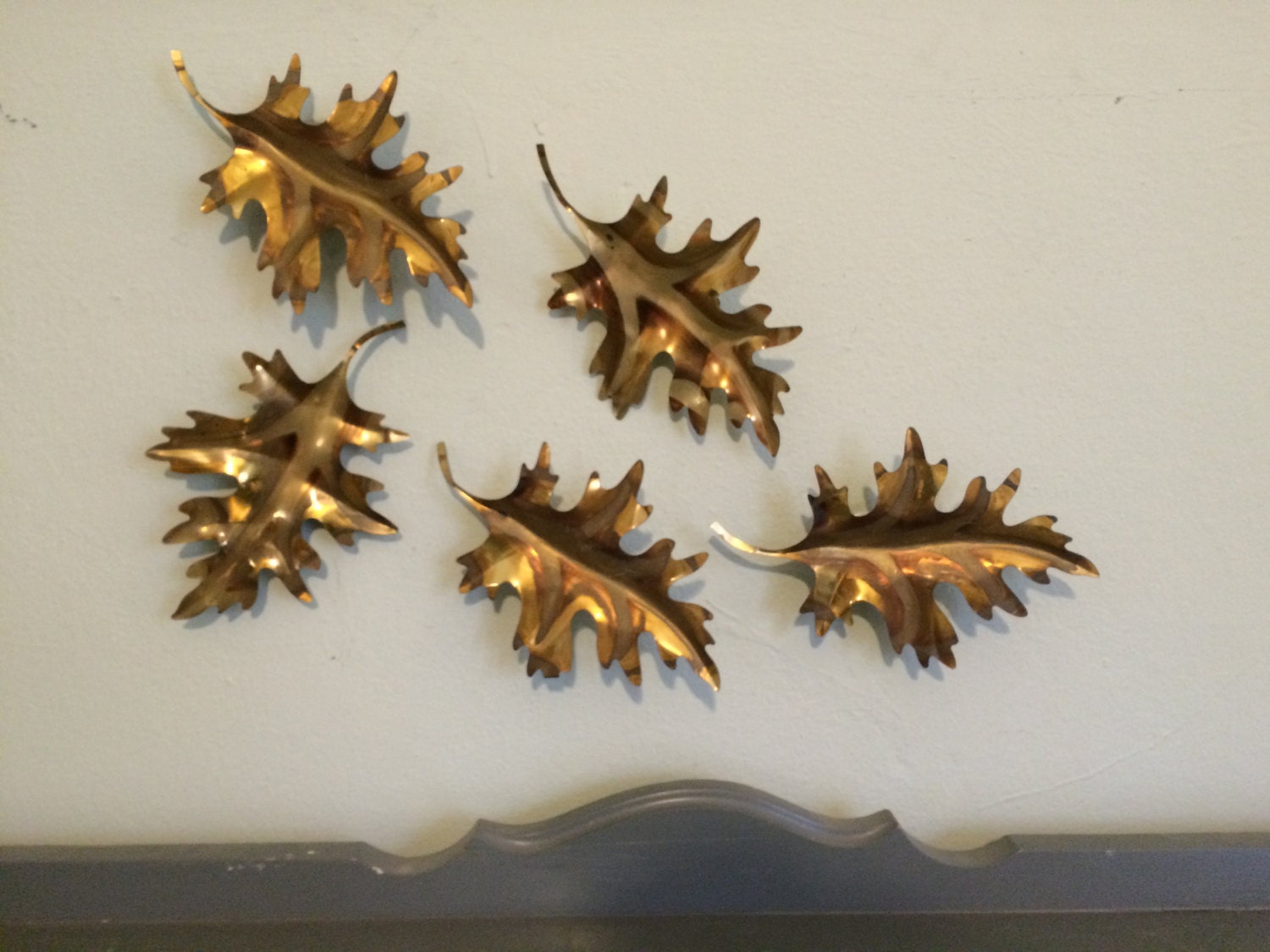 Five Brass & Copper Oak Leaves Wall Art by Homco