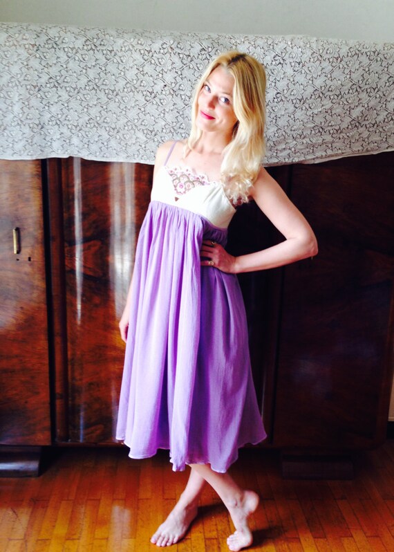 Lila Dress/Lavender Gauze Dress/Romantic Dress/Hippy