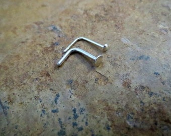 Tiny Flat Nose Stud, 925 Solid Sterling Silver Nose Ring, Hypoallergenic Nose Stud - Nose Screw, L Bend, Straight, or Fishtail - Made in USA