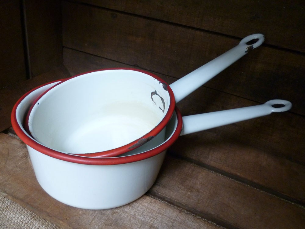 French Enamel Saucepans Vintage Enamel by MonsieurRenardsAttic
