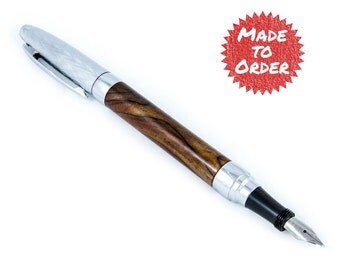 Made to Order - Cocobolo Presimo Fountain or Rollerball Pen with Etched Chrome, Handmade Pen, Wood Fountain Pen, Turned Pen, Engraved Pen