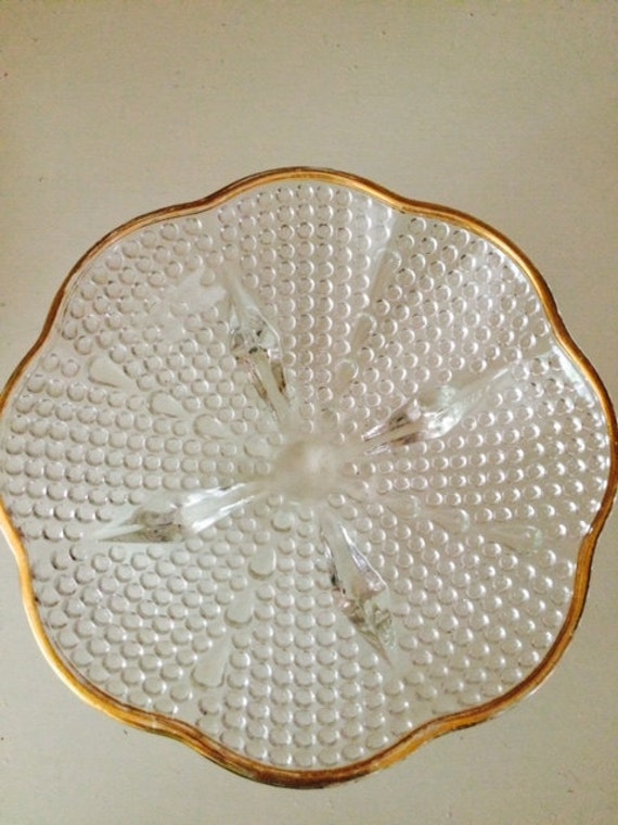 Footed Hobnail Glass Candy Dish with Gold Trim by ADecoratorsAttic
