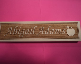 Personalized engraved wooden name plate for office , school, teacher or home .(Nc_apple_5b)